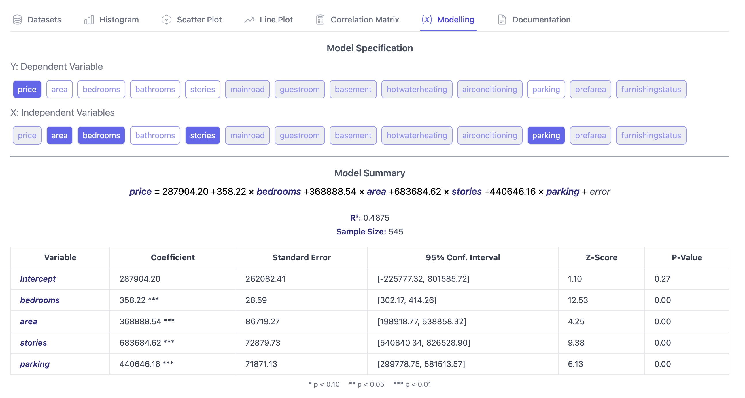 Linear Regression Interface